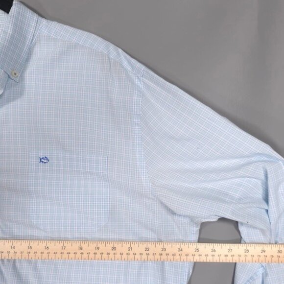 SOUTHERN TIDE Men's Shirt‎ LARGE Classic Fit Blue Plaid Button Down - Picture 6 of 9